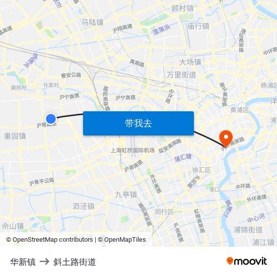 华新镇 to 斜土路街道 map