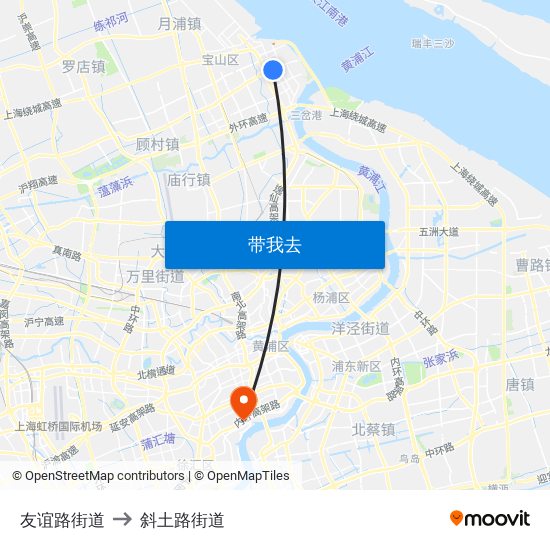 友谊路街道 to 斜土路街道 map