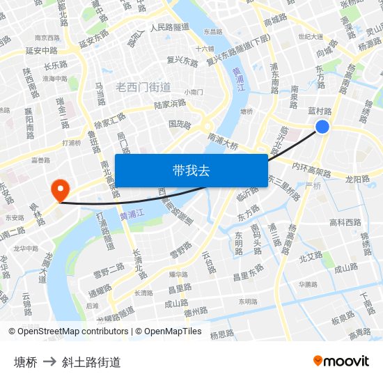 塘桥 to 斜土路街道 map