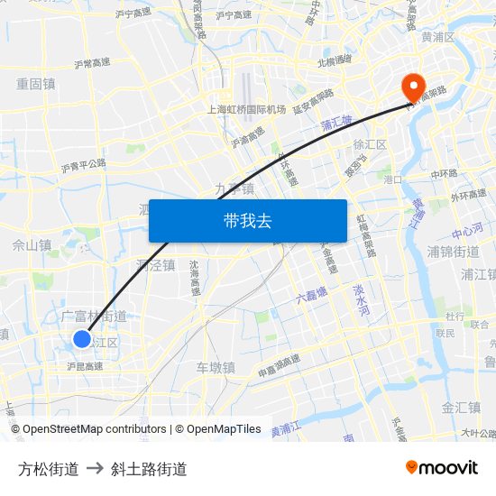 方松街道 to 斜土路街道 map