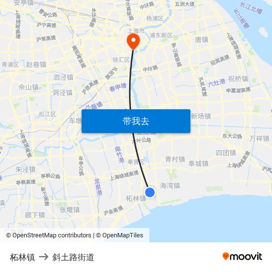 柘林镇 to 斜土路街道 map