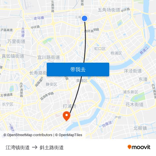 江湾镇街道 to 斜土路街道 map