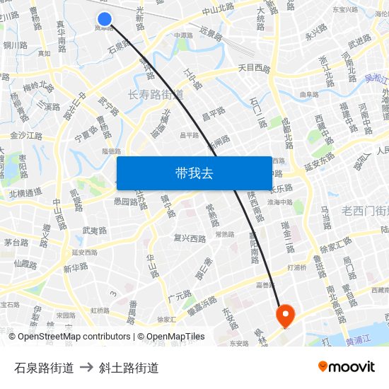 石泉路街道 to 斜土路街道 map