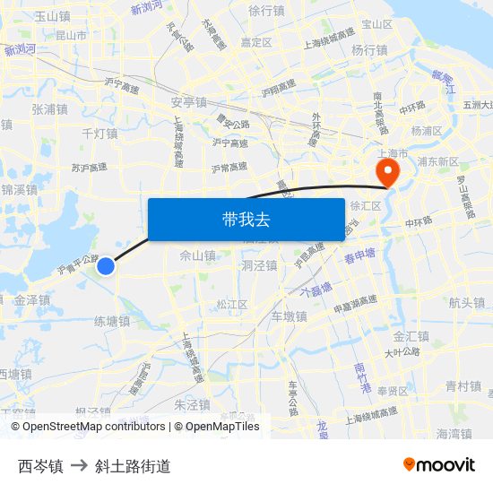 西岑镇 to 斜土路街道 map