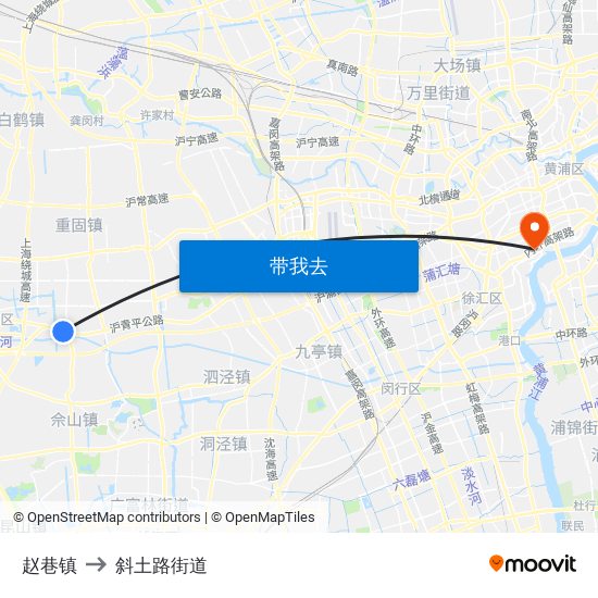 赵巷镇 to 斜土路街道 map