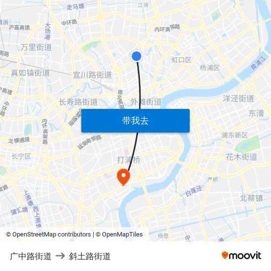 广中路街道 to 斜土路街道 map