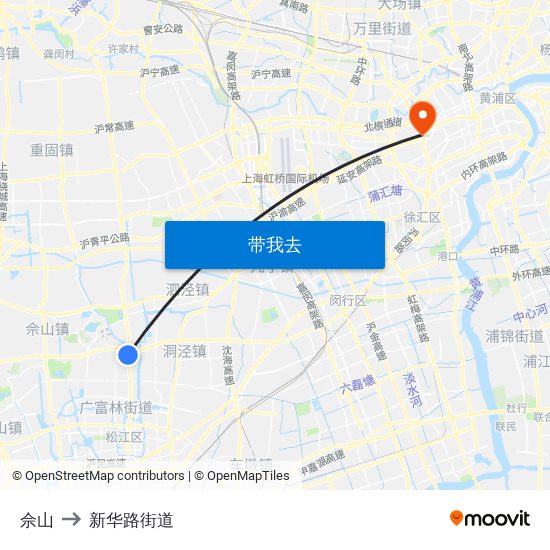 佘山 to 新华路街道 map