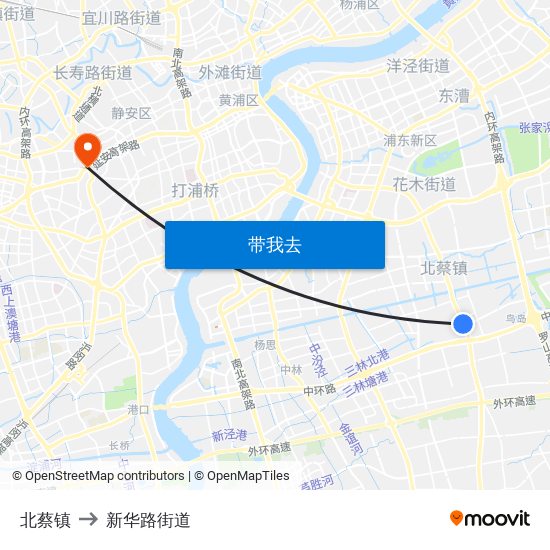 北蔡镇 to 新华路街道 map