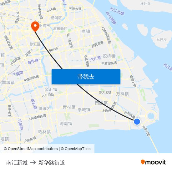 南汇新城 to 新华路街道 map