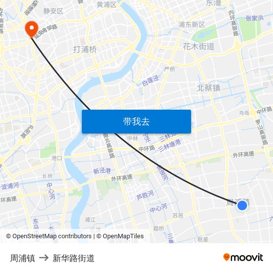 周浦镇 to 新华路街道 map