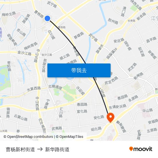 曹杨新村街道 to 新华路街道 map