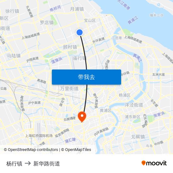 杨行镇 to 新华路街道 map