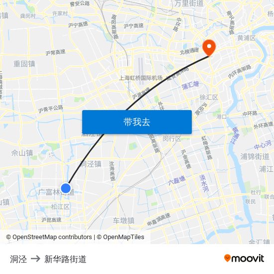 洞泾 to 新华路街道 map