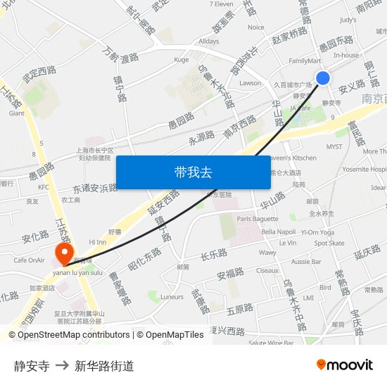 静安寺 to 新华路街道 map