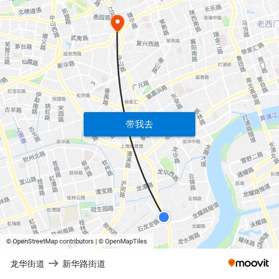 龙华街道 to 新华路街道 map