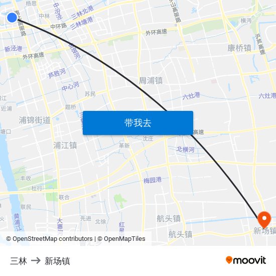 三林 to 新场镇 map
