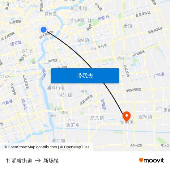 打浦桥街道 to 新场镇 map