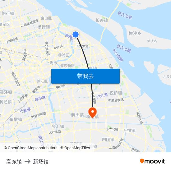 高东镇 to 新场镇 map