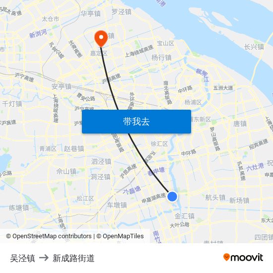 吴泾镇 to 新成路街道 map