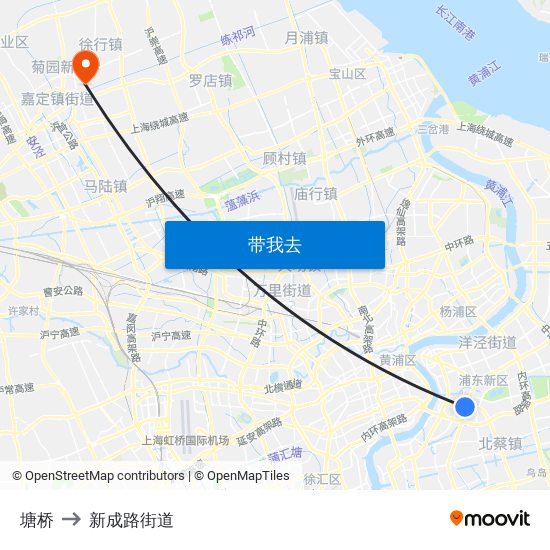 塘桥 to 新成路街道 map