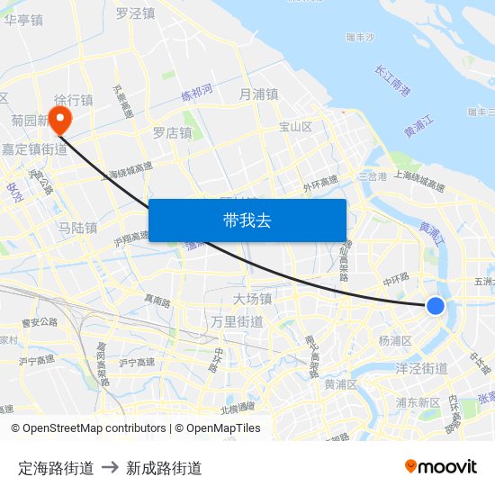 定海路街道 to 新成路街道 map