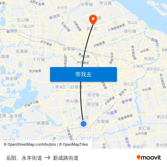 岳阳、永丰街道 to 新成路街道 map