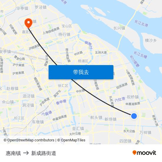 惠南镇 to 新成路街道 map