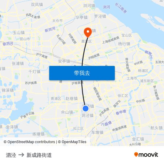 泗泾 to 新成路街道 map