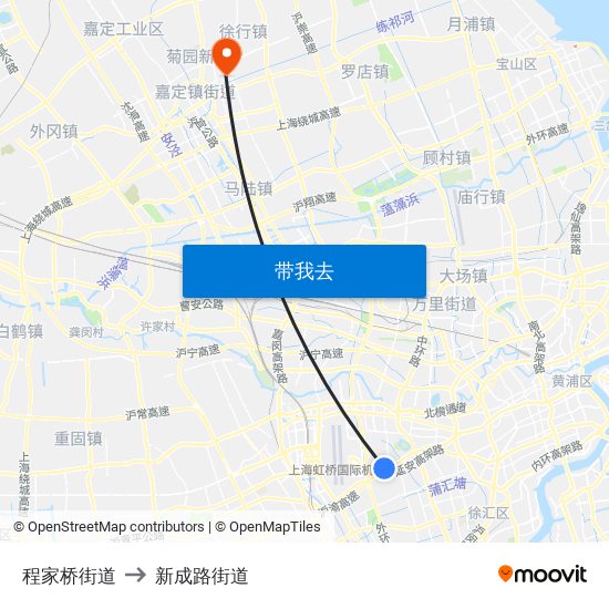 程家桥街道 to 新成路街道 map