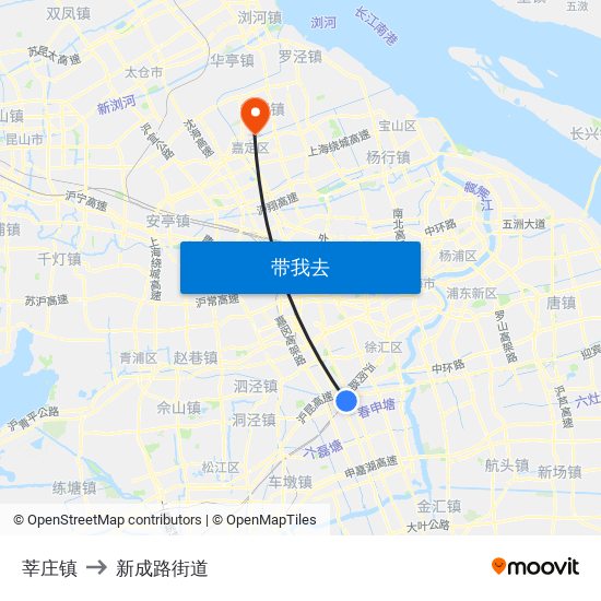 莘庄镇 to 新成路街道 map