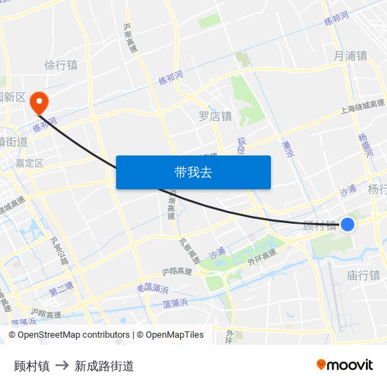 顾村镇 to 新成路街道 map