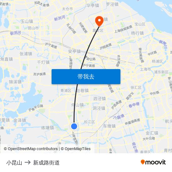 小昆山 to 新成路街道 map