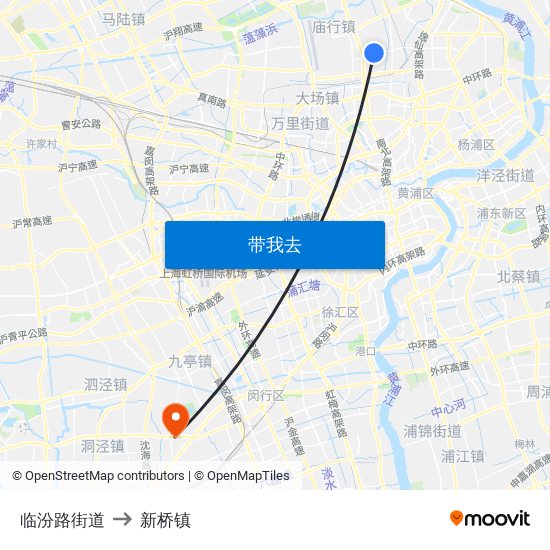 临汾路街道 to 新桥镇 map