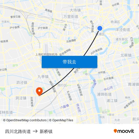 四川北路街道 to 新桥镇 map