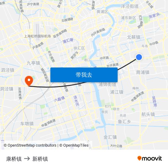 康桥镇 to 新桥镇 map