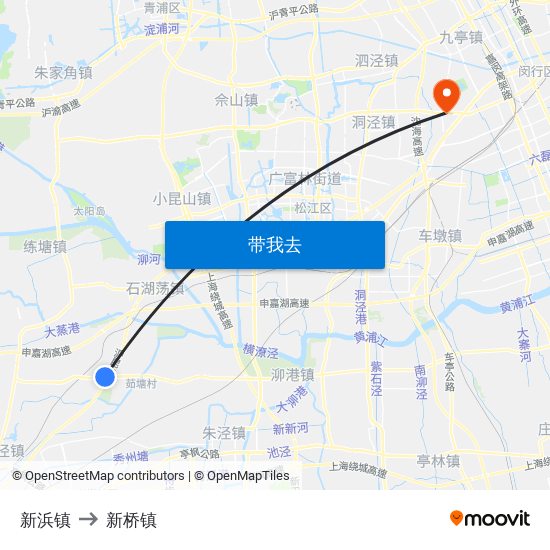 新浜镇 to 新桥镇 map