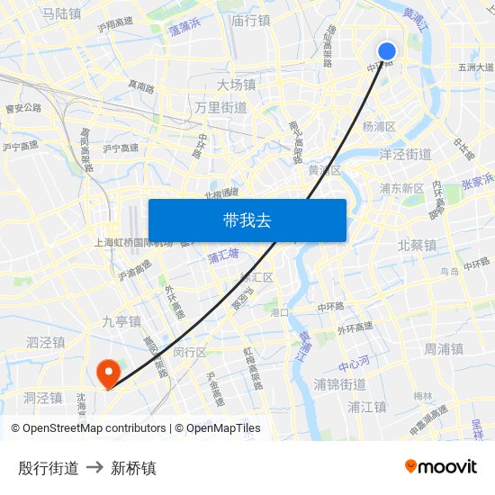 殷行街道 to 新桥镇 map