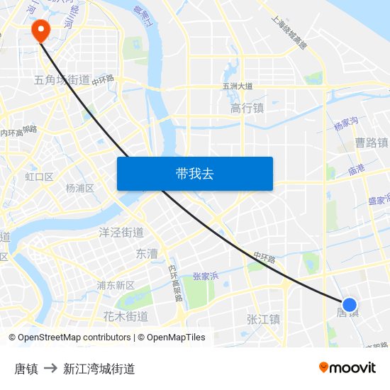 唐镇 to 新江湾城街道 map