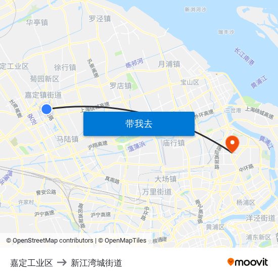 嘉定工业区 to 新江湾城街道 map