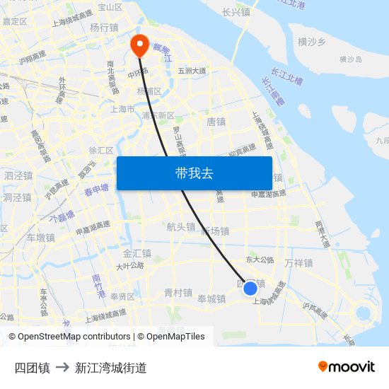 四团镇 to 新江湾城街道 map