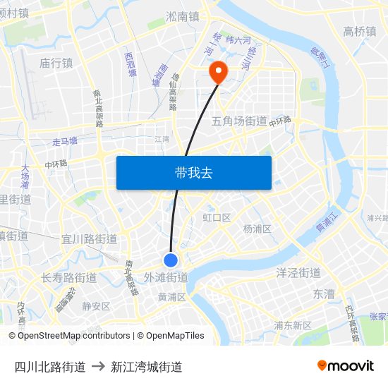 四川北路街道 to 新江湾城街道 map