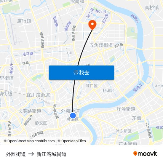 外滩街道 to 新江湾城街道 map