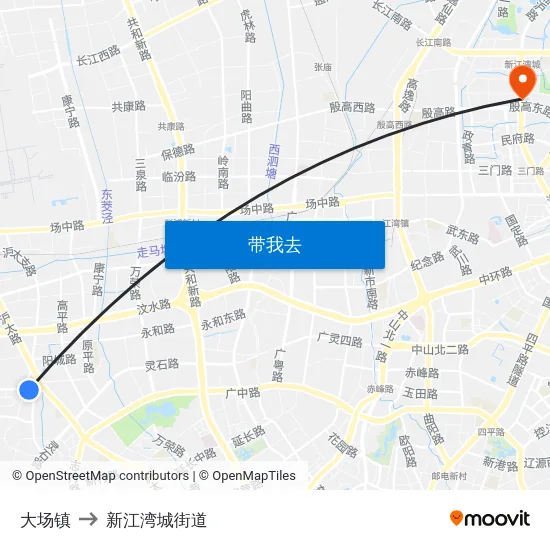 大场镇 to 新江湾城街道 map