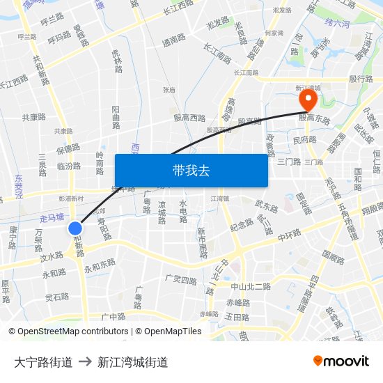 大宁路街道 to 新江湾城街道 map