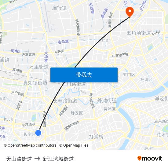 天山路街道 to 新江湾城街道 map