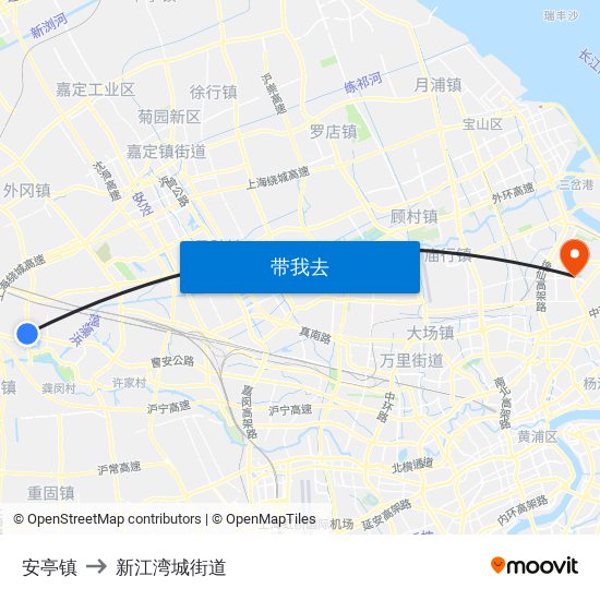 安亭镇 to 新江湾城街道 map