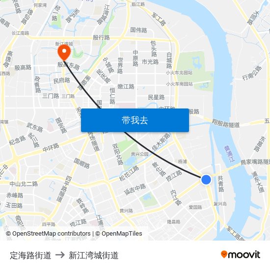 定海路街道 to 新江湾城街道 map