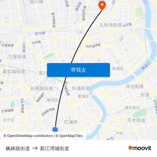 枫林路街道 to 新江湾城街道 map