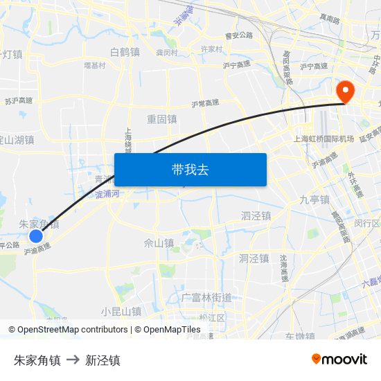 朱家角镇 to 新泾镇 map