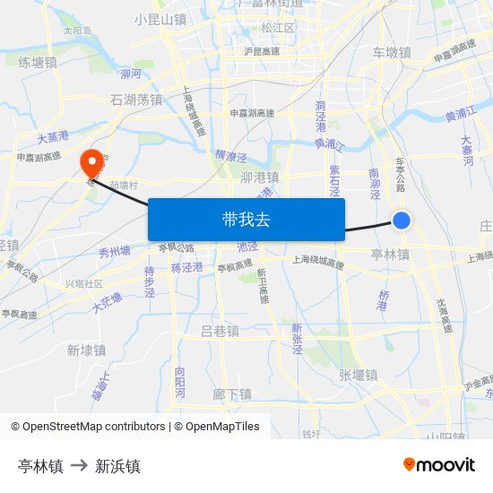 亭林镇 to 新浜镇 map